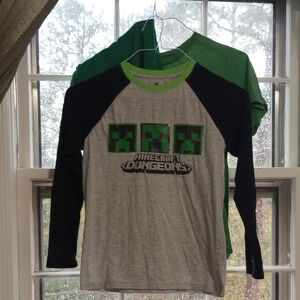 (Bundle) Kids Minecraft Shirt Pants Set - Gray/Black and Green